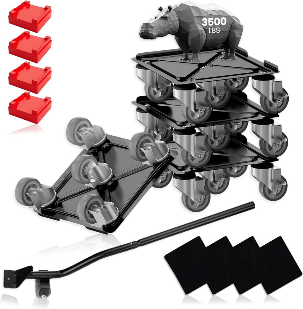 Heavy-Duty Furniture Lifter with 4 Slider Sets, 5 Wheels Each - 3500lbs Load Capacity - Adjustable Height Appliance Moving Cart