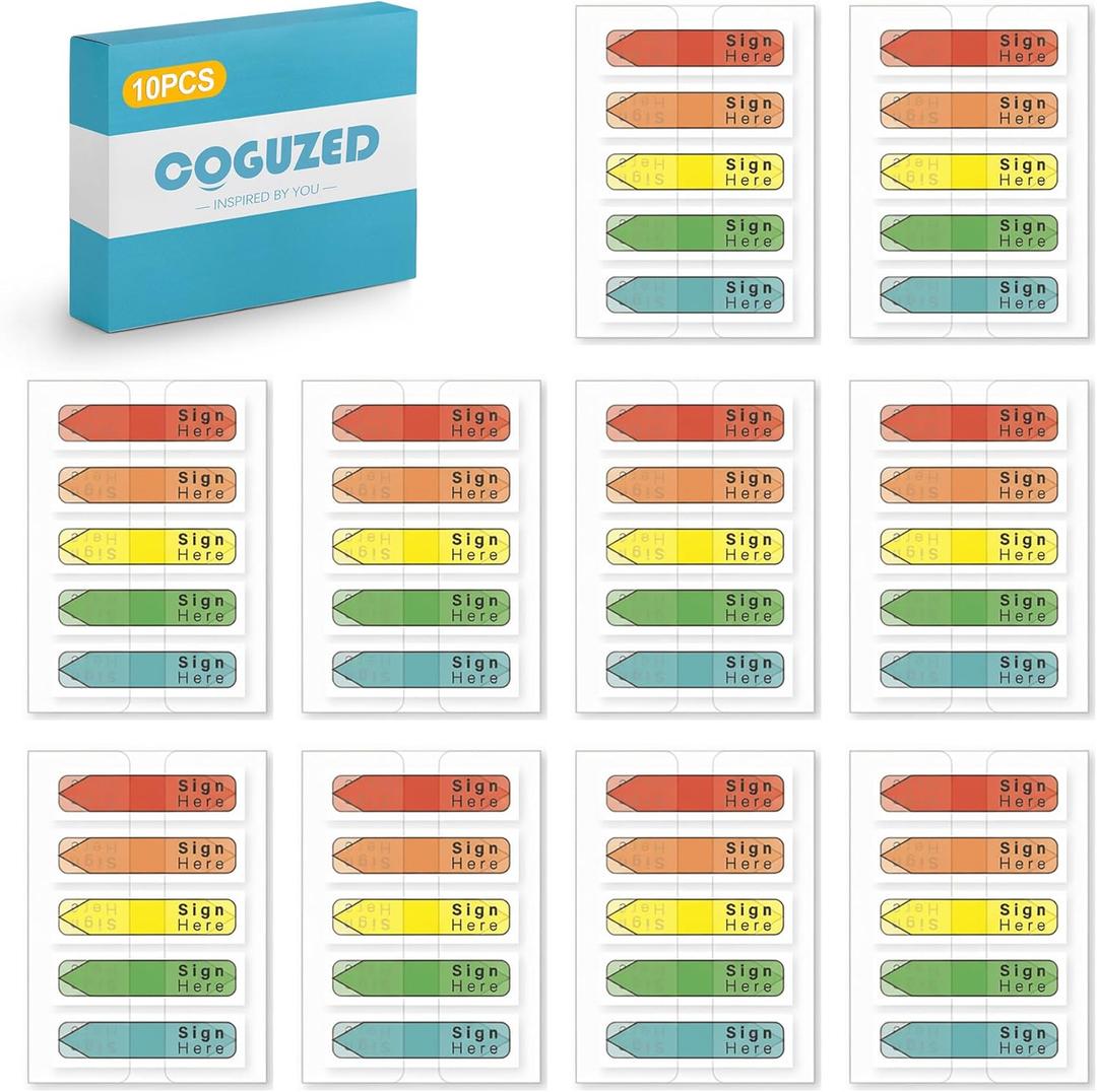CoguZed 1000 Pcs Sign Here Tabs Arrow Flags Set - Sticky Index Markers for Notary Documents, Contracts & Books, Multi-Colored