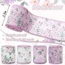 Vintage Floral Wired Edge Ribbon Purple Rose Flower Ribbon Retro Spring Fabric Ribbon for Wreath Bow Making DIY Crafts Wrapping, 4 Rolls, 24 Yard