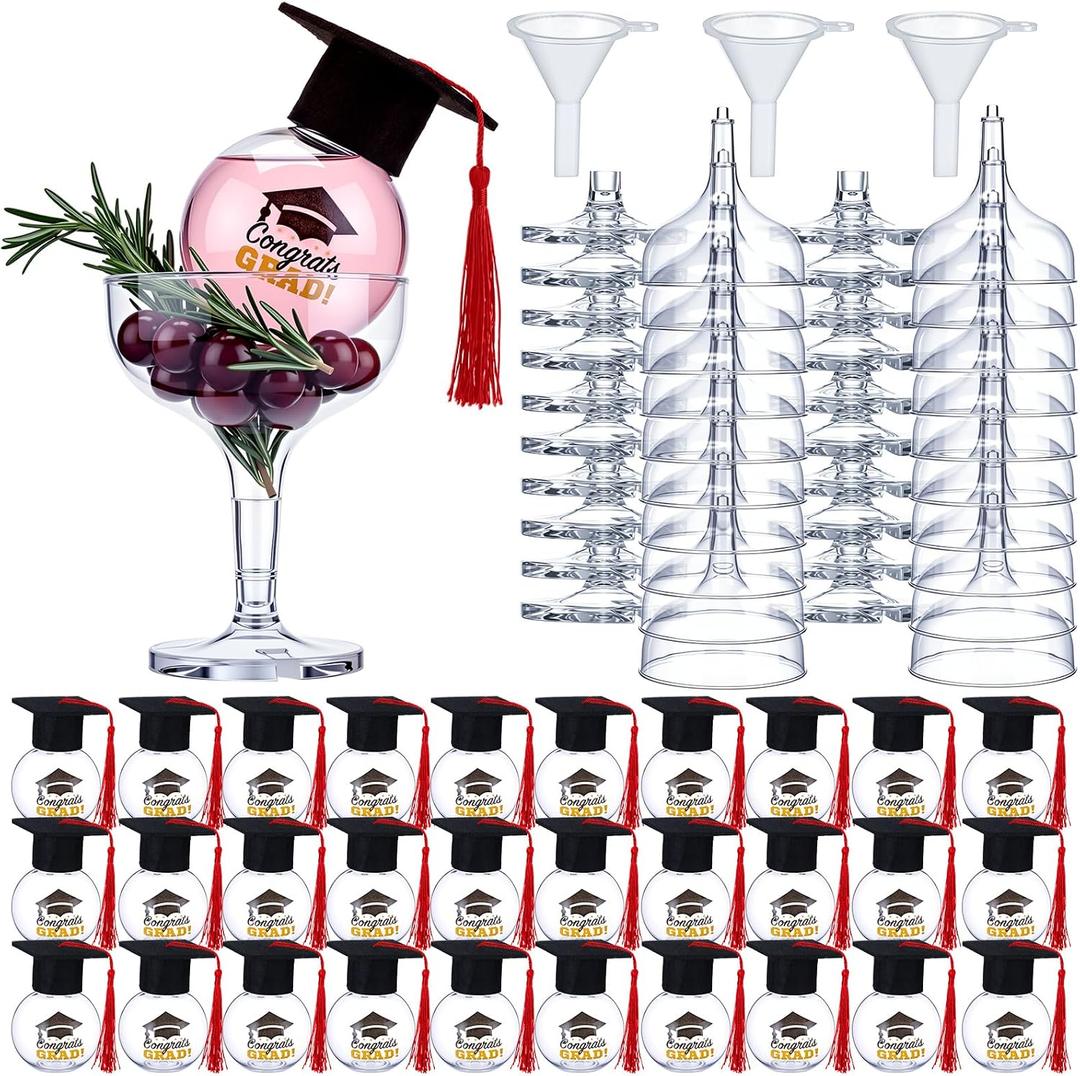 30 Set Graduation Party Favor Refillable Plastic Ball Decorations with Mini Caps & Cup Ornaments Congrats Grad Hanging Decor for Class of 2026(Red)