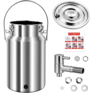 304 Stainless Steel Water Dispenser with Faucet, Thickened Milk Can with Handle, Sealing Ring and Instruction Manual, 10L Stainless Steel Water Jug for Milk, Water, Tea, Juice and Beverage Storage