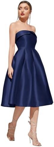 VICICSKY Strapless Satin A-Line Cocktail Dress for Women – Elegant Prom, Wedding,Formal Evening Gown with Pleated Skirt, L VICICSKY Strapless Satin A-Line Cocktail Dress for Women – Elegant Prom, Wedding,Formal Evening Gown with Pleated Skirt, L