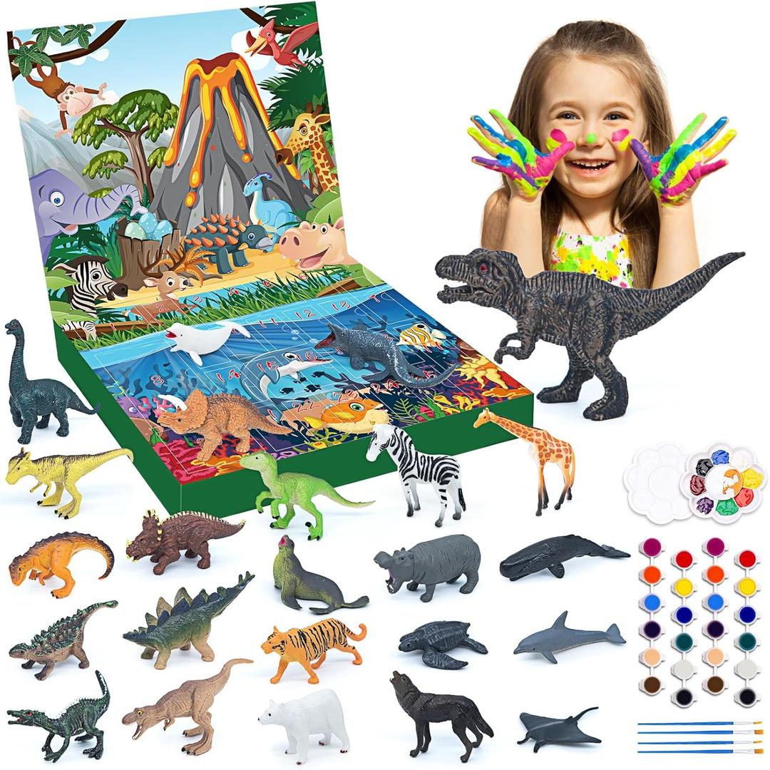 Advent Calendar 2024,24 Days of Dinosaur and Animals Toy Arts Painting Kits,Christmas Countdown Calendar Surprises Painting Toys For Kids,Boys,Girls,Teens And Adults,DIY Christmas Party Gifts 12 Figurines and 12 Animal Figurines