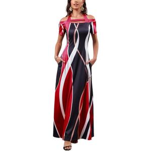 SheKiss Plus-Size Hawaiian Summer Maxi Dresses for Womens Long Digital Print Beach Vacation Holiday Sundress with Pockets 2XL