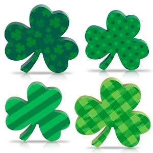 St Patricks Day Wooden Shamrock Decoration, 4-Piece Set of St. Patrick's Day Tabletop or Tray Multi-Layer, Tray Decoration, shamrock decorations, Office Decor