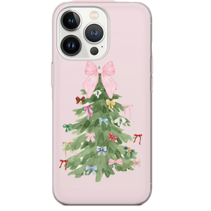Christmas Tree Phone Case Light Pink Xmas Cover for iPhone 16, 15, 14, 13, 12, Samsung S25, S24, S23, S22, A16, A55, A25, Pixel 9Pro, 8A