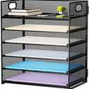 Marbrasse 6 Tier Paper Organizer Letter Tray - Mesh Desk File Organizer with Handle, Paper Sorter Organizer for Letter/A4 Office File Folder Holder - Black