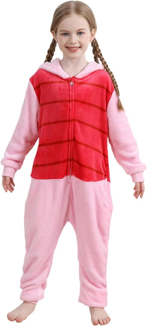 Unisex Children Animal Onesie, Halloween Costume Christmas Pajamas For Girls and Boys 4-13Y (8-9 Years, Pink)