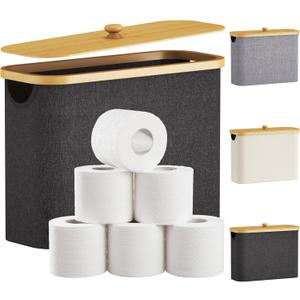 Lifewit Toilet Paper Storage Basket with Bamboo Lid, Holds 9 to 12 Rolls, Free Standing Toilet Paper Holder Stand, Bathroom Organizer Box Container Cabinet Bin, Medium, 1 Pack, Drak Gray (23L)