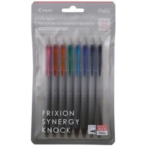 PILOT Frixion Synergy Knock, 8 Color Set, Slide Clicker Retractable Erasable Gel Ink Pens with Synergy Tip, Refillable Extra Fine Point 0.4mm, 8-Pack, Assorted Colors, LFSK-14-8C