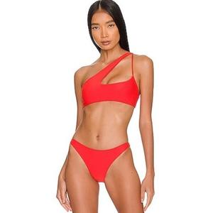 One Shoulder Cutout Bikini Set for Women High Waisted Bottom Swimsuit Two Piece Bathing Suit
(Large, Red)