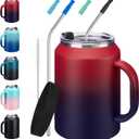 50oz Tumbler with Lid and Straw - Gulp, Protective Cup Mat, 50 oz Stainless Steel Coffee Mug for Travel Work, Double Wall Insulated Tumblers Metal Cups, Leak Proof Large Flask Jug Water Bottle