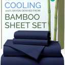 100% Rayon Derived From Bamboo - Bamboo Sheets King Size - Cooling Sheets for King - Soft, Breathable & Hotel Luxury Bedding - 1 Flat & 1 Fitted & 2 Pillowcases with 18 Inch Deep Pockets - Navy Blue