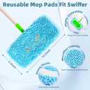 Reusable Mop Pads Compatible with Swiffer Sweeper Mop, Washable Wet Pads Refill & Chenille Dry Sweeping Cloths, Microfiber Mop Pads for Use on All Sealed Floors - Wood, Laminate, Stone & Tile (6 Blue)
