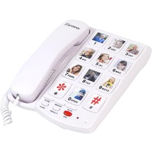 Big Button Phone for Seniors, Corded Landline Telephone with 10 Picture Keys, Phones for Elderly, One-Touch Dialling, Suitable for People with Vision Disorders/Hearing Damage (EX-LD-828-01)