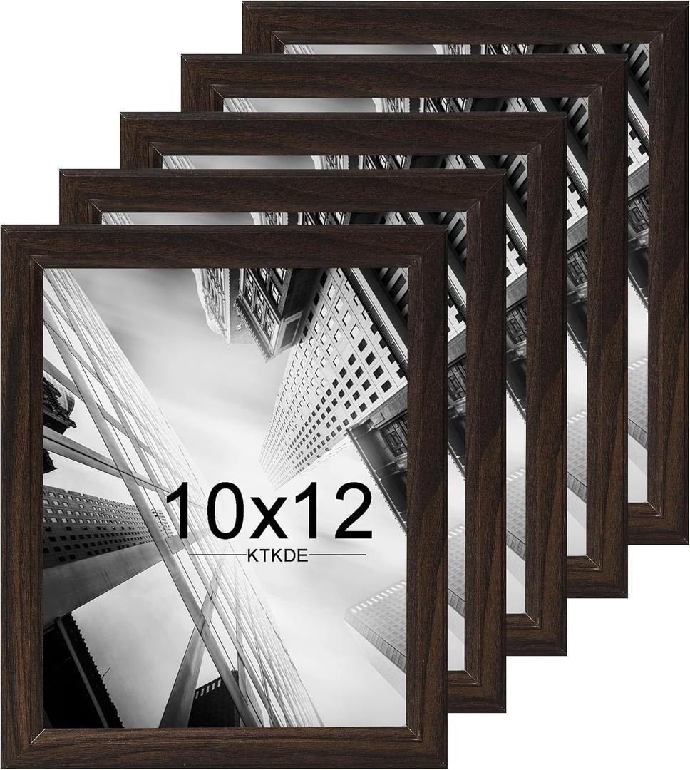KTKDE 10x12 Picture Frame Set of 5,Wooden frames walnut, Vertical & Horizontal Wall Hanging for Wall or Tapletop Display,Studio Gallery Photo Frame for Photos, Posters & Art Prints, Walnut Woodgrain