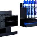 MyGift Wall Mounted Dry Erase Whiteboard Marker Holder Stand with 10 Marker Slots and Eraser Holder, Black Set of 2