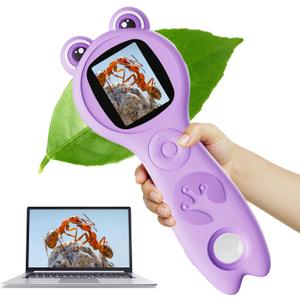 Microscope for Kids, Portable Digital Microscope with 500X Magnifying Glass, Handheld Camera Mini Pocket Magnification, Educational Christmas Birthday Gifts for Ages 4 5 6 7 8 9 10 11 12, Purple