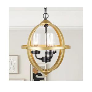 Treekee Chandelier Farmhouse Hanging Lighting, 4-Light Globe Orb Chandelier, Adjustable Modern Pendant Light Fixture for Dining Entryway Foyer, Black and Gold Finish