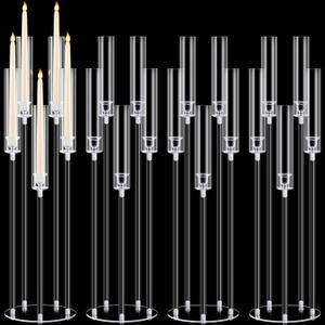 Barydat 4 Pcs Acrylic Candelabra Centerpieces Clear Taper Candle Candlestick Holder Crystal 5 Arm Candlesticks Holder with Acrylic Shade Pillar Fit 0.87" LED Candle for Wedding Dinner Party (Clear)