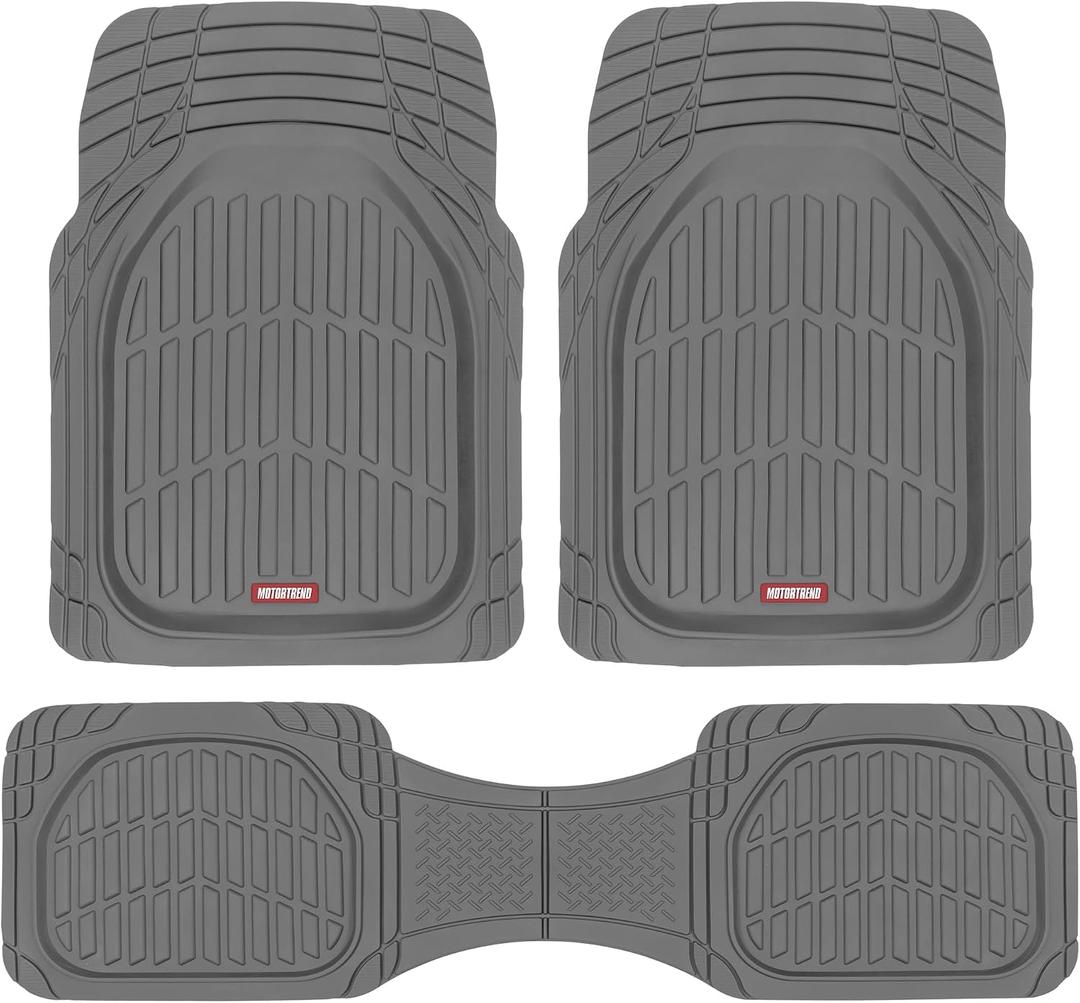 Motor Trend FlexTough Floor Mats for Cars, Gray Deep Dish All-Weather Mats, Waterproof Trim-To Fit Automotive Floor Mats for Trucks SUV, Universal Liner Car Accessories