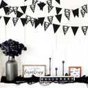 32Ft Black White Halloween Party Decorations Skull Fabric Pennant Pirate Banner Triangle Flag Bunting Garland Streamers for Halloween Pirate Birthday Jolly Roger Wedding Home Outdoor Party Supplies