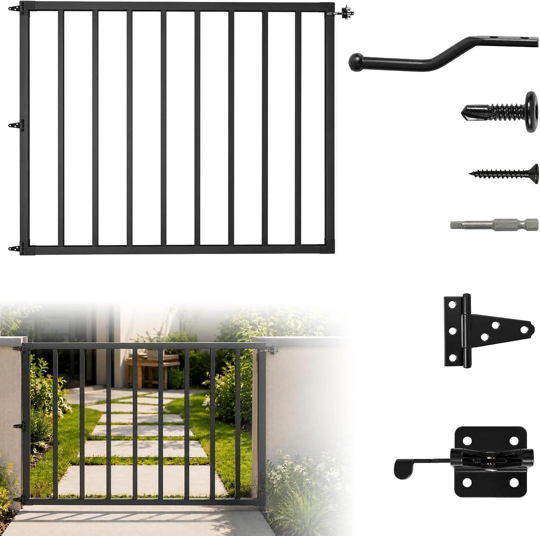 38" H x 48" W Steel Deck Gate Kit with Hinges and Latch Cuttable Outdoor Gate for Deck, Patio, Yard and Residential Garden