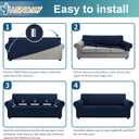 Asnomy Couch Covers for 3 Cushion Couch Stretch Sofa Covers Slipcovers, Pet Protector Furniture Covers for Dogs Cats Spandex Jacquard Fabric Small Checks Large Navy Blue