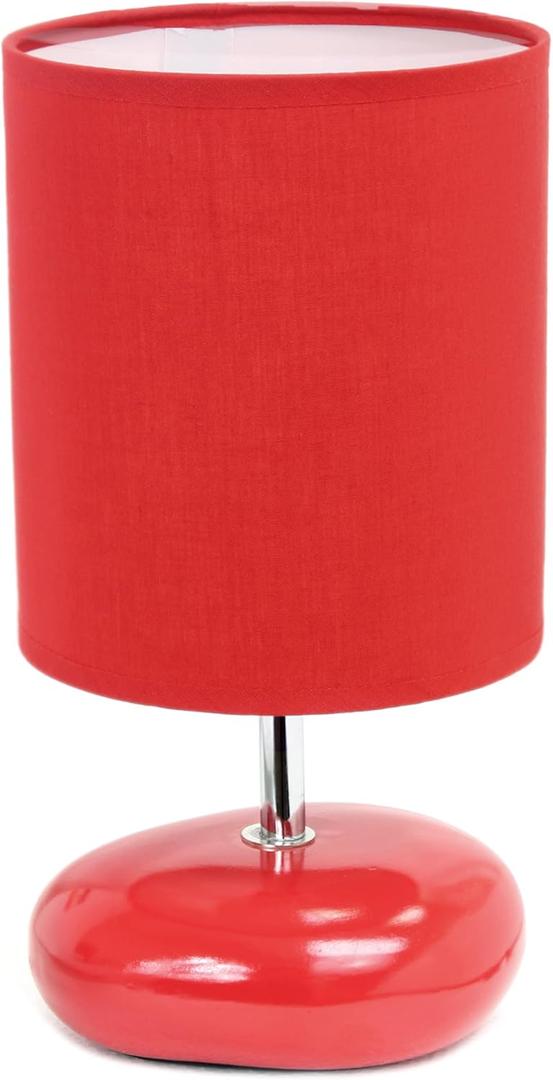Simple Designs LT1153-RED Petite Circle Stone Table Lamp for Bedroom, Kids Room, Office, Living Room, Nursery, Reading Nook, Red