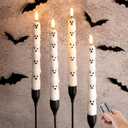 White Ghost Halloween Flameless Taper Candles with Remote, Spooky LED Wax Candlesticks Battery Operated Flickering, Set of 4