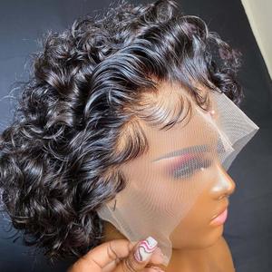 Short Curly Pixie Cut Lace Front Wigs 6 inch, 13X1 Human Hair HD Lace Front Wigs Plucked for Women 6 Inch, Natural Black