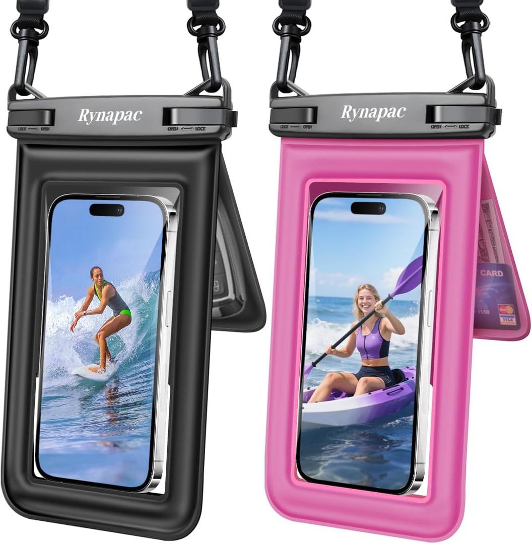 [Up to 8.5''] Waterproof Phone Pouch Floating 2 Pack, IPX8 Double Space Waterproof Phone Case with Lanyard for iPhone 17 16 15 Pro Max, Galaxy S26 Ultra, Cellphone Dry Bag Beach Cruise Ship Essentials