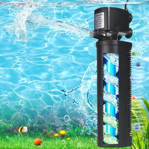 Aquarium U-V Filter 300GPH for Large 80-200 Gal Fish Tank Pond, Powerful Internal Submersible Pump Green Water Clean Killing Machine Air Supply Deodorization Keep Saltwater Freshwater Crystal Clear