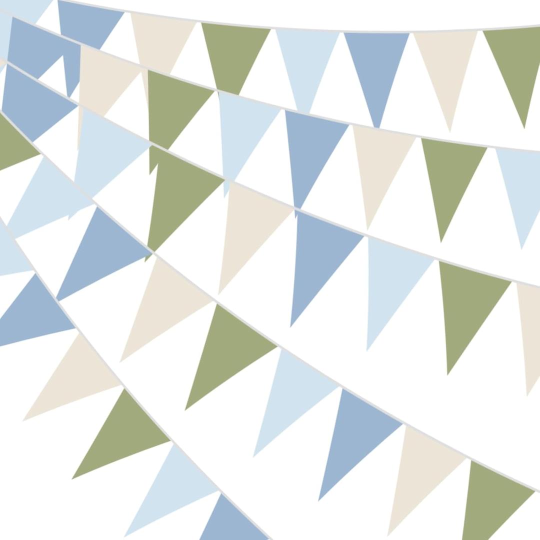 Gilprop 49.2 Ft / 60 Pieces Blue and Green Party Decorations Pennant Banner Triangle Flags Garland Bunting Banner for Birthday Gender Reveal Wedding Golf One Silly Goose Baby Shower Decor Supplies