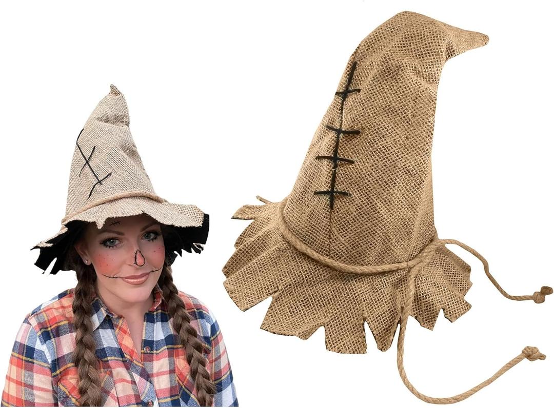 Nicky Bigs Novelties Unisex Adult Brown Burlap Straw Scarecrow Costume Hat - Harvest Witch Wizard Hats, One Size