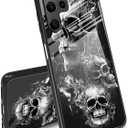 Case for Samsung Galaxy S23 Ultra,Tempered Glass Back Cover,Side Soft TPU Bumper Cutting Groove Anti-Skid Design Protective Cover for Samsung S23 Ultra,Skull