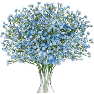 N&T NIETING Babys Breath Artificial Flowers Bulk, 10Pcs Blue Fake Gypsophila Bouquet Flowers Real Touch Faux Babies Breath Arrangement for Wedding Floral Party Home Centerpieces Vase Decoration, Blue