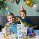 2 x Titiweet Dinosaur Birthday Wrapping Paper, 6 Large Sheets, 39.4 x 27.6 Inches Each, Dinosaur Birthday Gift Wrap