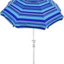 7FT Striped Beach Umbrella, Aluminum Alloy Pole, Polyester Silver Gel Umbrella, Outdoor Wind and Sun Shade Umbrella,UV Personal Sun Umbrella(Green (Without Silver Gel))