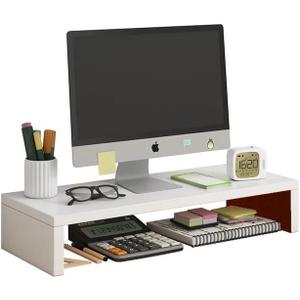 Monitor Stand for Desk, Wooden Computer Monitor Riser, Desktop Monitor Stand, Laptop Stand for Home Office, Study Desk, White,19 Inches, Single layer