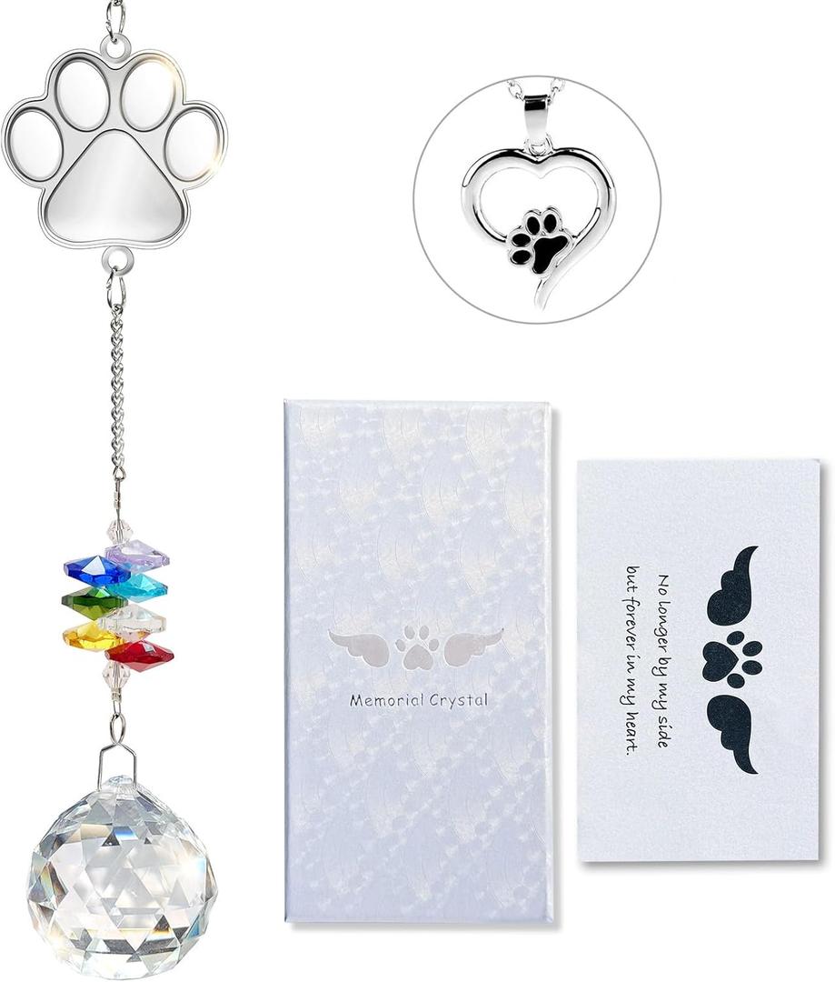 Pet Memorial Suncatcher, Dog Memorial Gifts, Crystal Ball Suncatcher for Pet Loss, Dog and Cat Bereavement Gift Idea, Sympathy Present