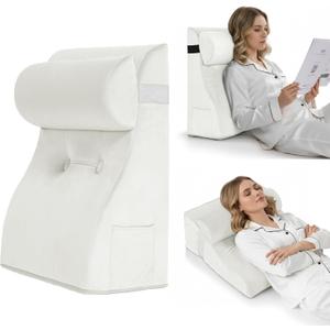 Daneey Reading Pillows for Sitting in Bed Adult Back Pillow for Sitting Up, Back Support Pillow for Bed, Foam Wedge Pillow for Neck, Lumbar, Back, White, 20 * 9 * 22IN, Velvet