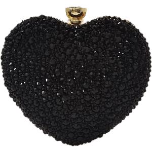 Cute Heart Shape Clutch Purse Mini Love Heart Rhinestone Wedding Handbag Party Women Purse (Black)