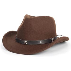 Kids Wide-Brim Cowboy-Hat 2-7 Years - Wide-Brim Felt-Fedora Cowgirl-Hat (Brown-five Star)