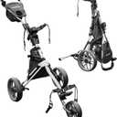 Golf Push Cart 3 Wheel, Folding Golf Cart with Foot Brake,Cooler Bag, Umbrella Holder, Cup Holder, Storage Compartment