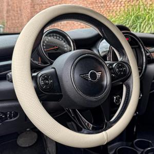PINCTROT Nappa Leather Steering Wheel Cover, Slim Fit No Bulk Design, One Piece Leather with Breathable Perforation, Fit Like Gloves, Universal 14.5-15 Inch(Nappa Beige) (Medium(Standard) Size[14 1/2''-15''])