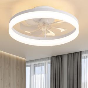 19.7" Low Profile LED Ceiling Fans with Light, Reversible Flush Mount with Remote and 6 Winds Speeds Fan Lighting, 3 Colors Dimmable for Bedroom, Living Room, Kids, Dinning Room, Kitchen (White)