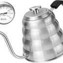 Gooseneck Kettle for Manual Drip Coffee & Tea 40oz Stainless Steel Pour Over Coffee Kettle with Thermometer Tea Kettle for Stovetop,1200ml,6 Cup,Silver,1Pack