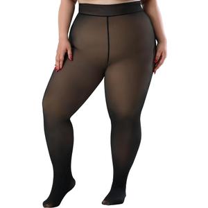 Spring Water Plus Size Fleece Lined Tights Women Thermal Winter Warm Thick Sheer Black Skin Tone Translucent 4XL