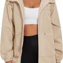 PESION Womens Waterproof Raincoat Lightweight Rain Jacket Trench Coat Hooded Windbreaker With Pockets for Outdoor (Beige, XL)